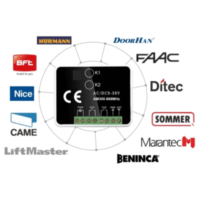 Receptor RX-Multi 300-868 MHz Control remoto multi-frecuencia Automatización de puertas y portones Compatibilidad universal RX-Multi Receptor para sistemas de seguridad Programación fácil receptor RX-Multi Receptor multi-canal AC/DC 9V-30V Soluciones para hogar inteligente RX-Multi Receptor para controles remotos múltiples Instalación de receptores universales