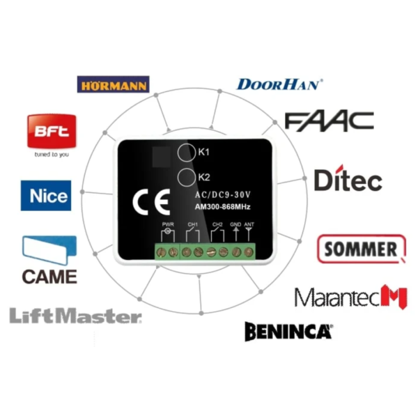 Receptor RX-Multi 300-868 MHz Control remoto multi-frecuencia Automatización de puertas y portones Compatibilidad universal RX-Multi Receptor para sistemas de seguridad Programación fácil receptor RX-Multi Receptor multi-canal AC/DC 9V-30V Soluciones para hogar inteligente RX-Multi Receptor para controles remotos múltiples Instalación de receptores universales